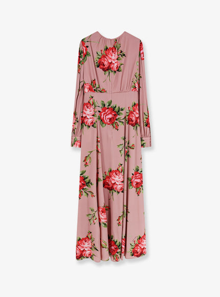 Dolce & Gabbana Long Silk Dress With Bouquet Rose Print