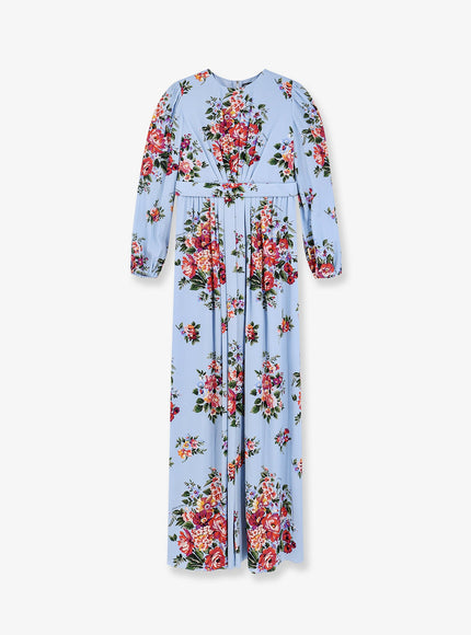 Dolce & Gabbana Charmeuse Dress With Mazzo Di Fiori Print 44 Celeste