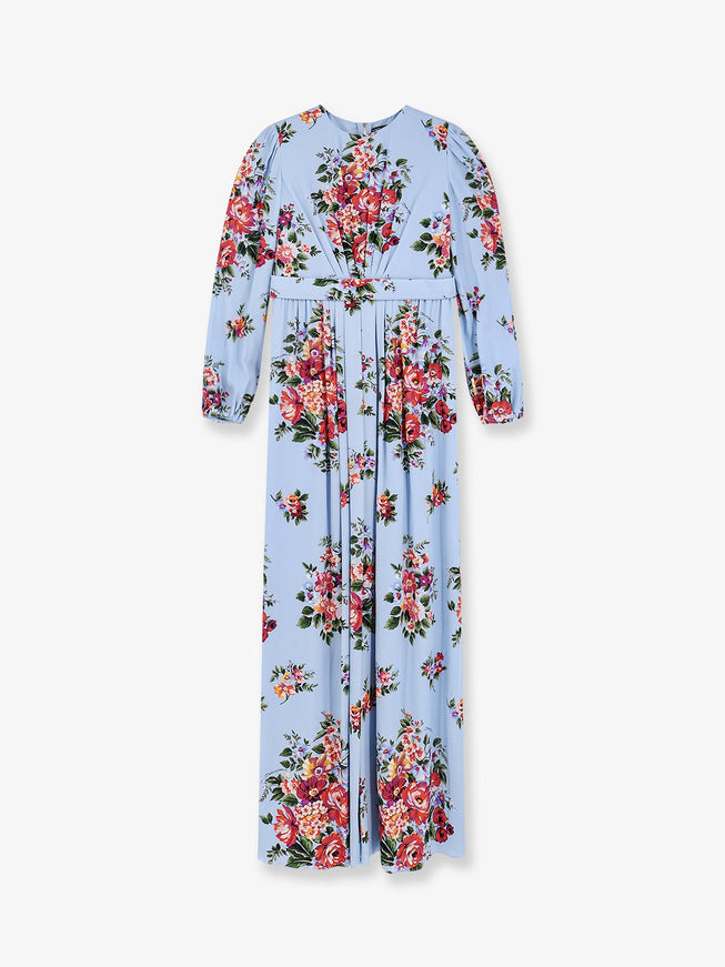 Dolce & Gabbana Charmeuse Dress With Mazzo Di Fiori Print 44 Celeste