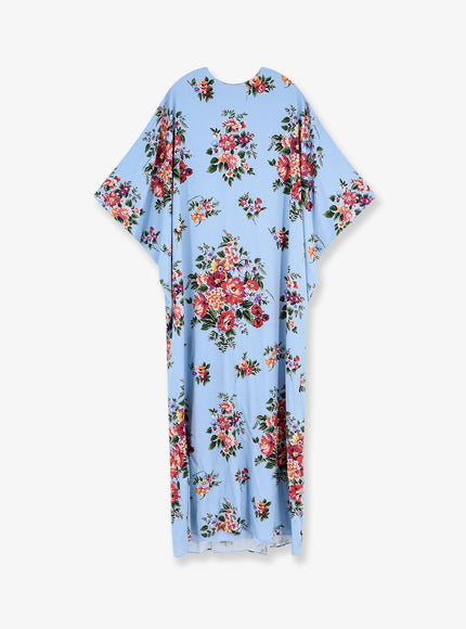 Dolce & Gabbana Long Charmeuse Dress With Mazzo Di Fiori Print 44 Celeste