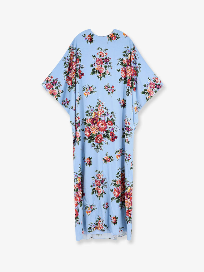 Dolce & Gabbana Long Charmeuse Dress With Mazzo Di Fiori Print 44 Celeste