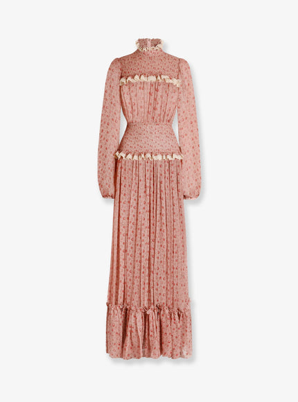 Dolce & Gabbana Chiffon Dress With Roselline Print 40 Rosa