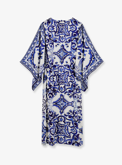 Dolce & Gabbana Stretch Silk Long Dress With Maiolica Print