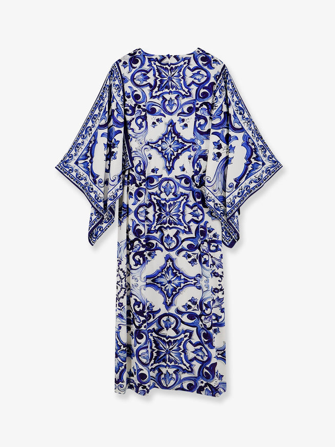 Dolce & Gabbana Stretch Silk Long Dress With Maiolica Print
