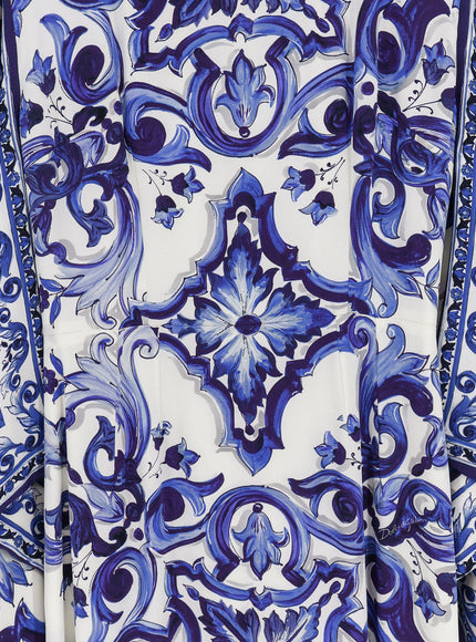 Dolce & Gabbana Stretch Silk Long Dress With Maiolica Print