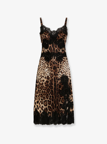 Dolce & Gabbana Satin Midi Lingerie Midi Dress 46 Leopardato
