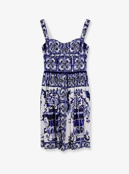 Dolce & Gabbana Cotton Dress With Maiolica Print 46 Blu