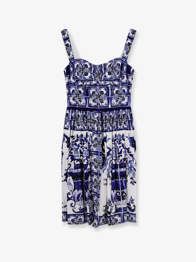 Dolce & Gabbana Cotton Dress With Maiolica Print 46 Blu