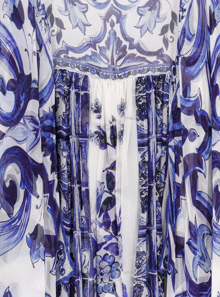Dolce & Gabbana Silk Long Dress With Maiolica Print