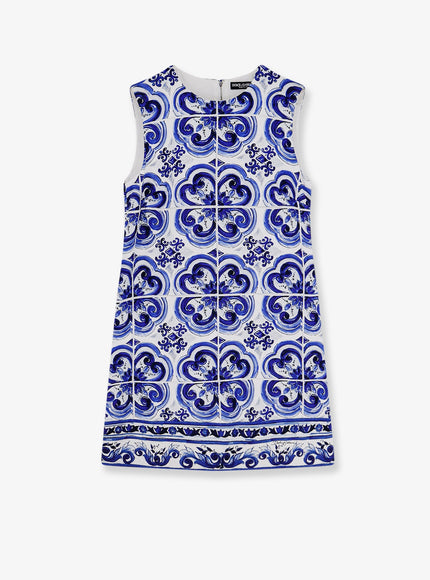 Dolce & Gabbana Cotton And Viscose Dress With Maiolica Print 42 Blu