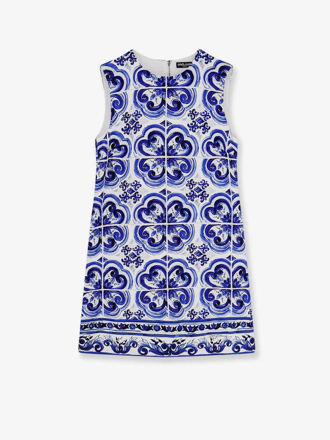 Dolce & Gabbana Cotton And Viscose Dress With Maiolica Print 42 Blu