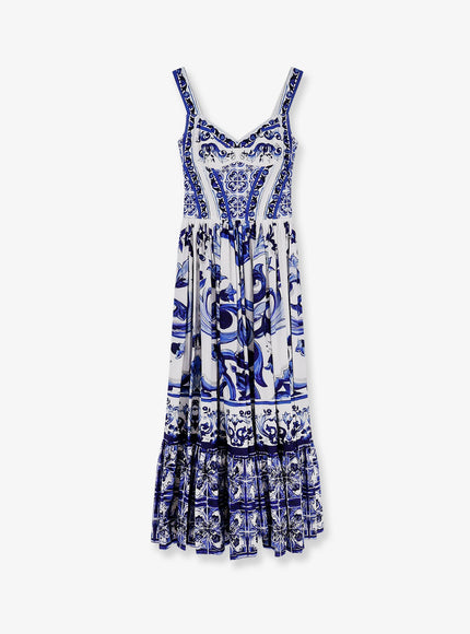 Dolce & Gabbana Cotton Long Dress With Maiolica Print 38 Blu