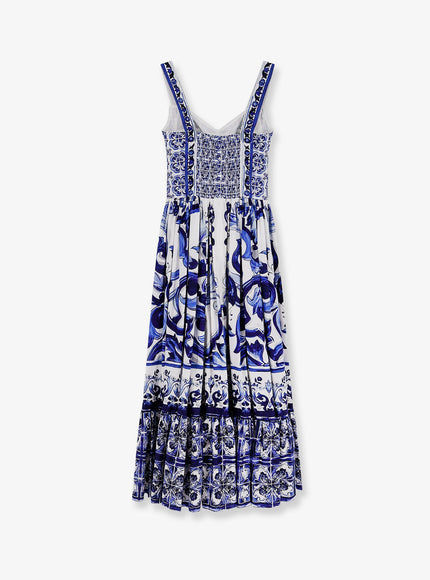 Dolce & Gabbana Cotton Long Dress With Maiolica Print