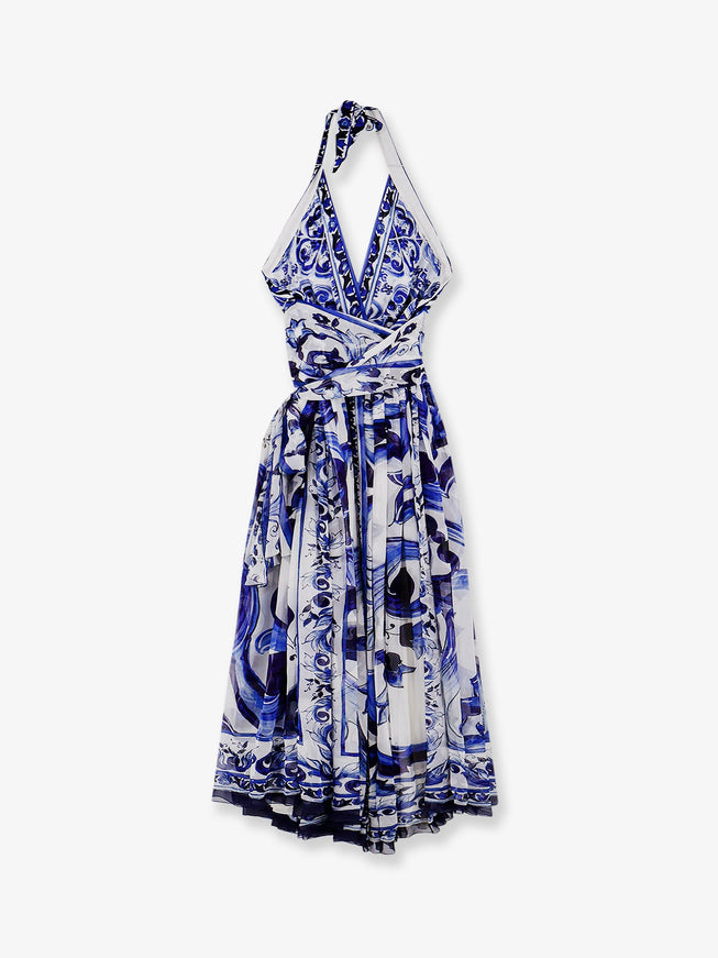 Dolce & Gabbana Silk Long Dress With Maiolica Print
