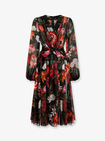 Dolce & Gabbana Chiffon Dress With Floral Print Nero