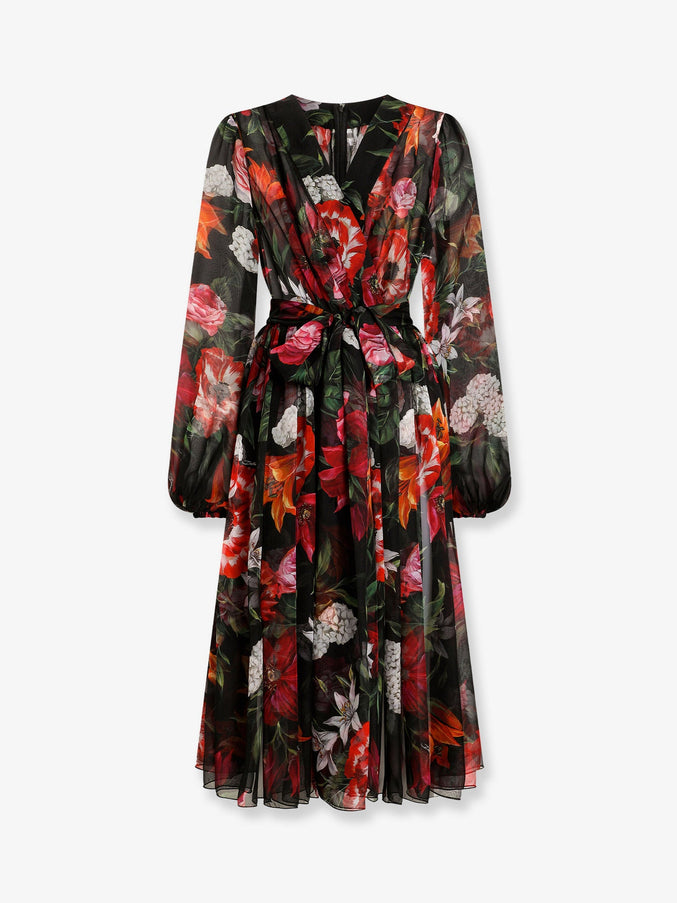 Dolce & Gabbana Chiffon Dress With Floral Print Nero