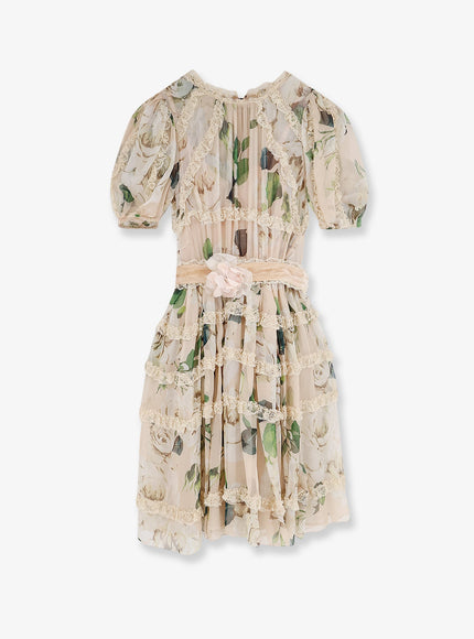 Dolce & Gabbana Silk And Viscose Dress With Iconic Print 38 Bianco