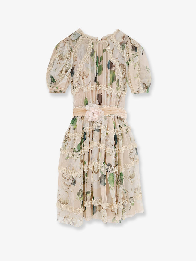 Dolce & Gabbana Silk And Viscose Dress With Iconic Print 38 Bianco