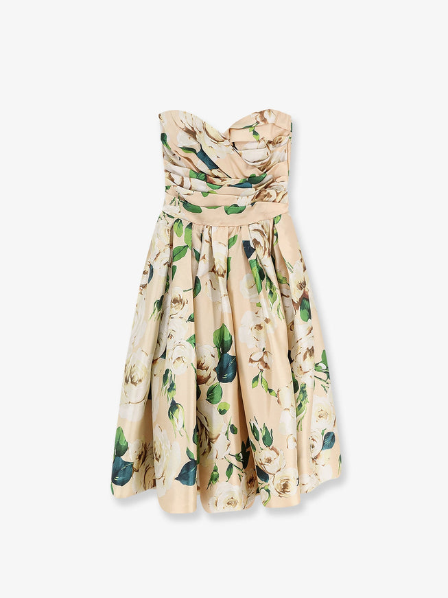 Dolce & Gabbana Silk Dress With Floral Print 40 Bianco