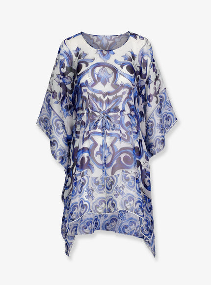 Dolce & Gabbana Chiffon Kaftan With Maiolica Print 40 Blu