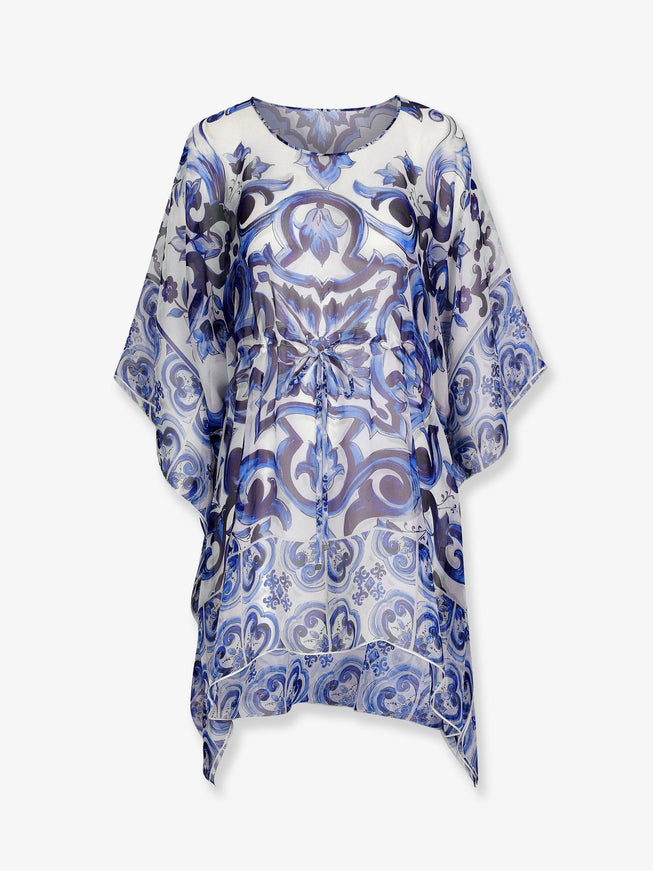 Dolce & Gabbana Chiffon Kaftan With Maiolica Print 40 Blu