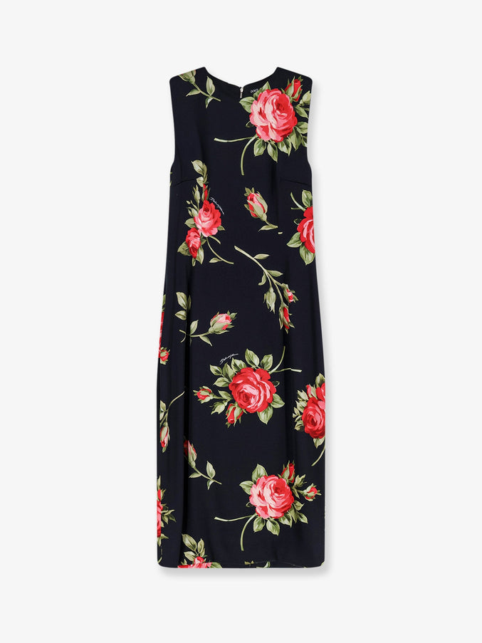 Dolce & Gabbana Viscose Dress With Iconic Print Bouquet Rose Nero