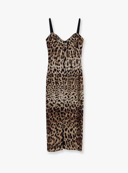 Dolce & Gabbana Stretch Fabric Long Dress With Animal Print Leopardato