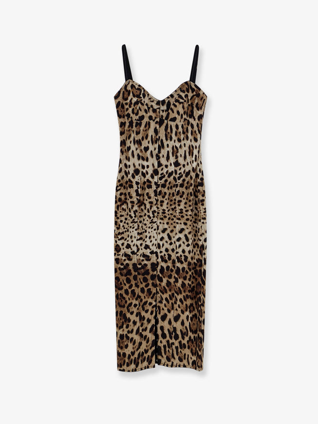 Dolce & Gabbana Stretch Fabric Long Dress With Animal Print Leopardato