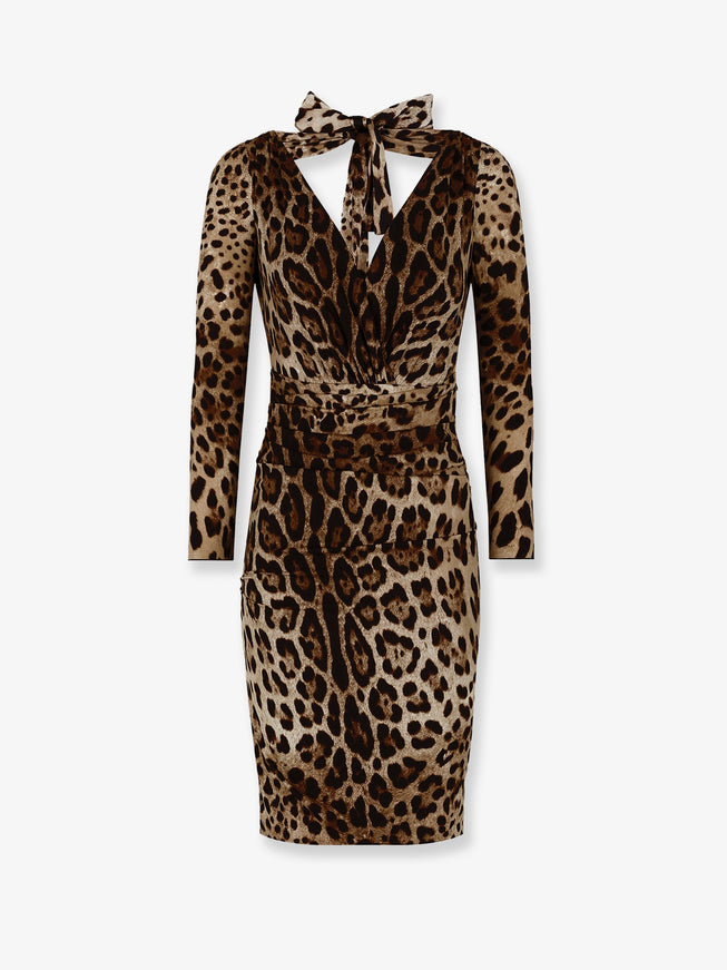 Dolce & Gabbana Leopard Print Short Charmeuse Dress 48 Leopardato
