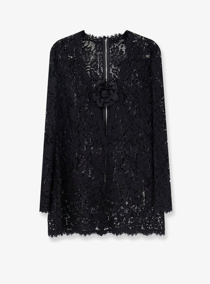 Dolce & Gabbana Lace Dress With Front Flower Detail 40 Nero