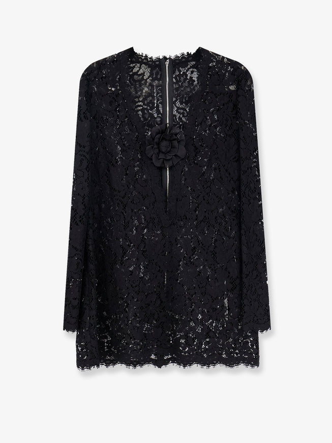 Dolce & Gabbana Lace Dress With Front Flower Detail 40 Nero