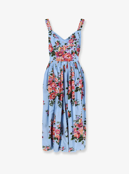 Dolce & Gabbana Cotton Dress With Bouquet Flowers Print Mazzfiori Bianco