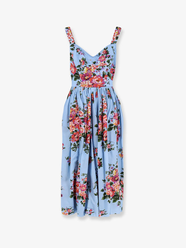 Dolce & Gabbana Cotton Dress With Bouquet Flowers Print Mazzfiori Bianco