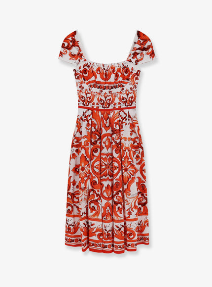 Dolce & Gabbana Cotton Long Dress With Maiolica Print Bianco