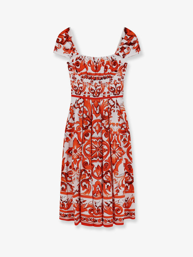 Dolce & Gabbana Cotton Long Dress With Maiolica Print Bianco