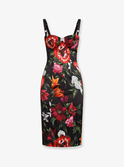 Dolce & Gabbana Satin Dress With Floral Print Nero