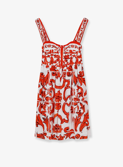 Dolce & Gabbana Cotton Dress With Maiolica Print Bianco