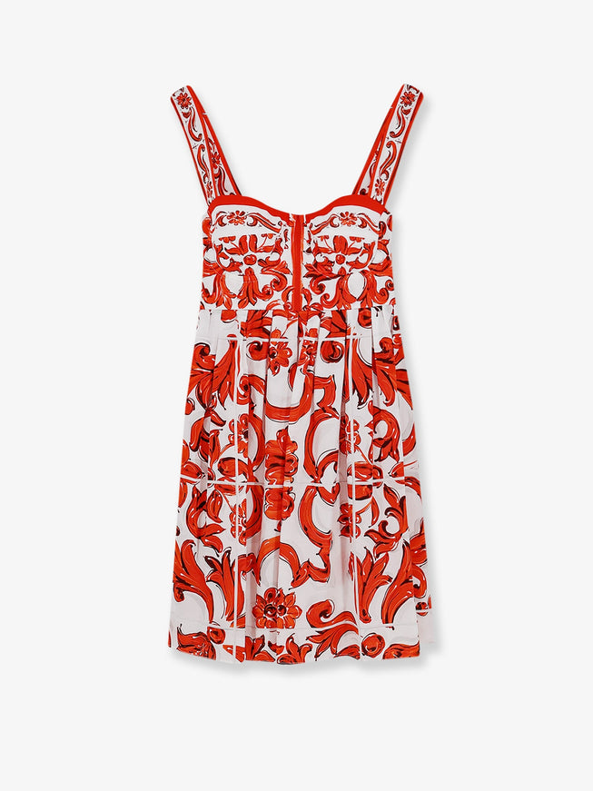 Dolce & Gabbana Cotton Dress With Maiolica Print Bianco