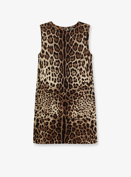 Dolce & Gabbana Stretch Silk Dress With Leopard Print 46 Leopardato