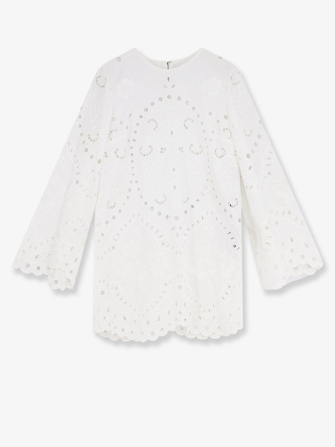Dolce & Gabbana Mini Cotton Dress With Embroidery 40 Bianco