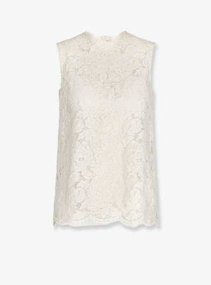 Dolce & Gabbana Logoed Stretch Lace Top Bianco