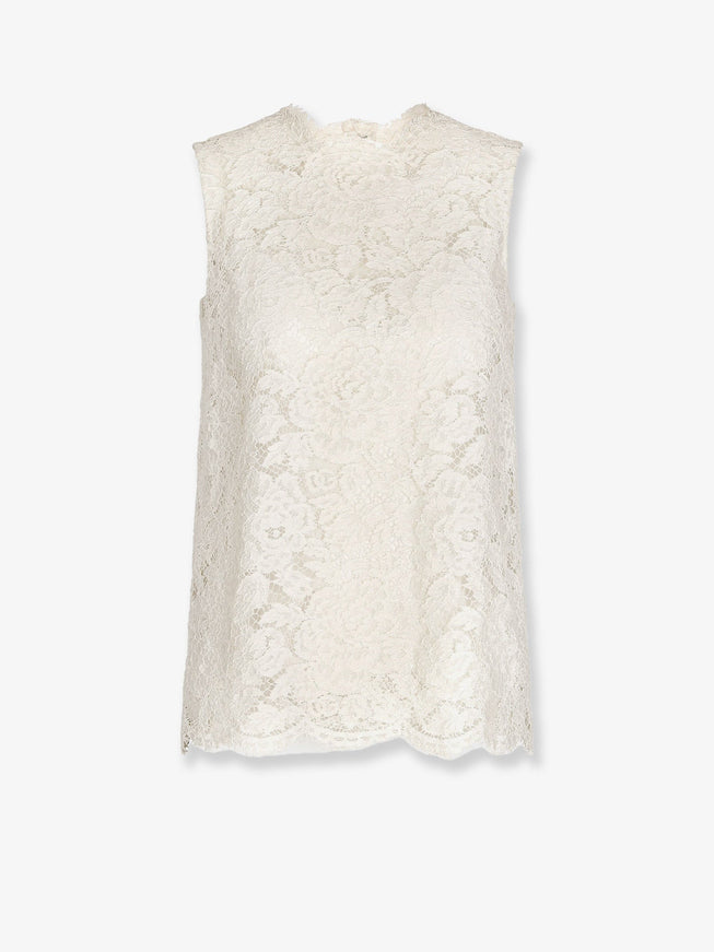Dolce & Gabbana Logoed Stretch Lace Top Bianco