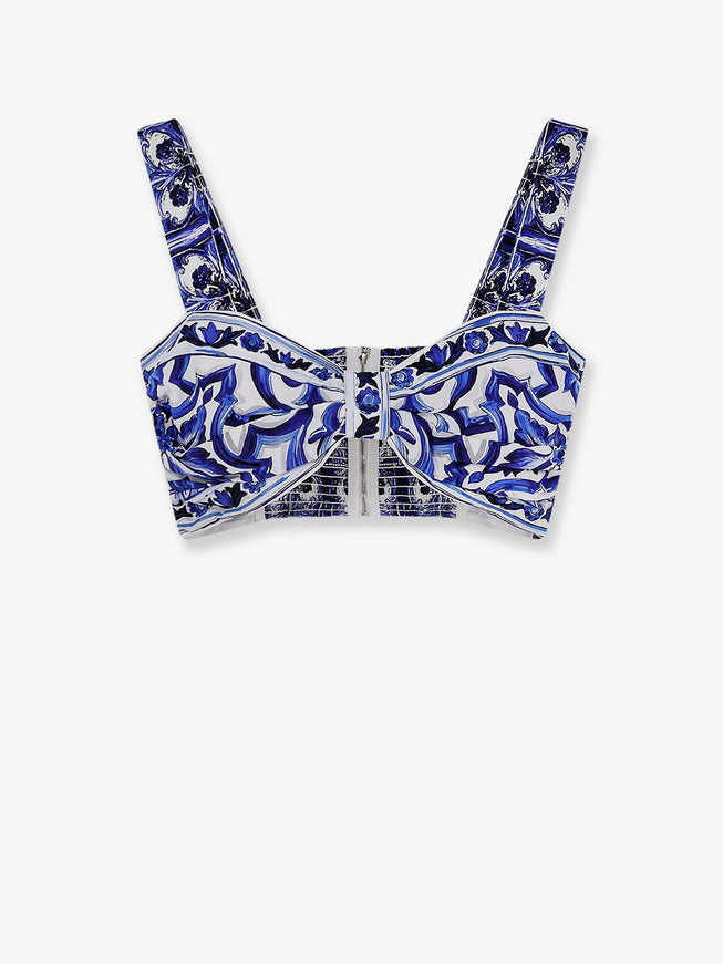 Dolce & Gabbana Cropped Cotton Top With Maiolica Print 44 Blu