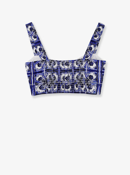 Dolce & Gabbana Cropped Cotton Top With Maiolica Print