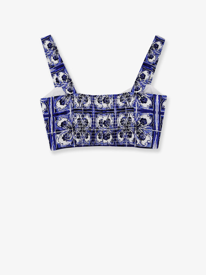 Dolce & Gabbana Cropped Cotton Top With Maiolica Print