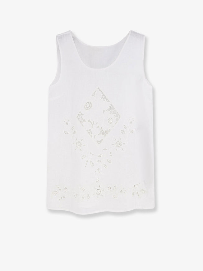 Dolce & Gabbana Linen Top With Floral Embroideries 40 Bianco