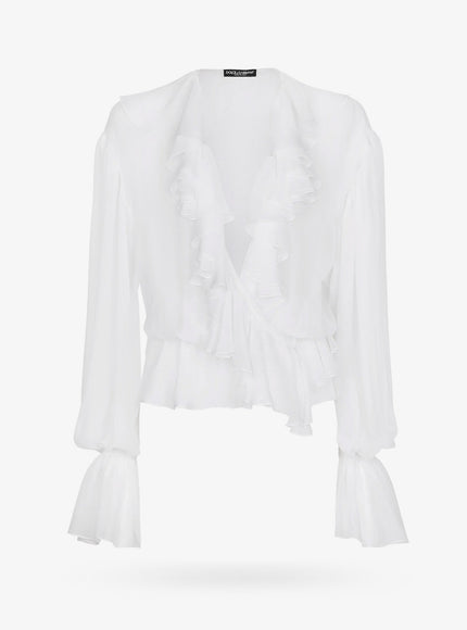 Dolce & Gabbana Silk Shirt With Rouches 40 Bianco