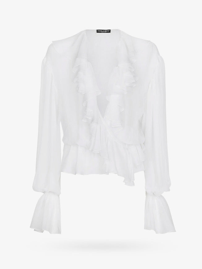 Dolce & Gabbana Silk Shirt With Rouches 40 Bianco