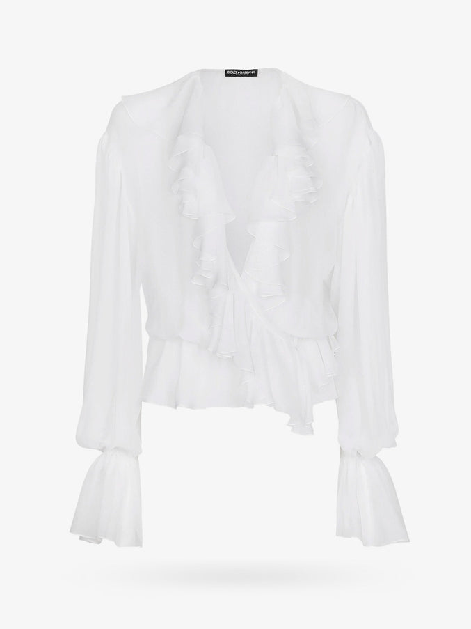 Dolce & Gabbana Silk Shirt With Rouches 40 Bianco