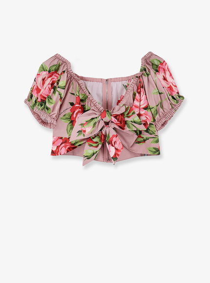 Dolce & Gabbana Cotton Top With Iconic Print Bouquet Rose Rosa